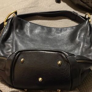 Marino Orlandi black leather hobo bag converts to backpack